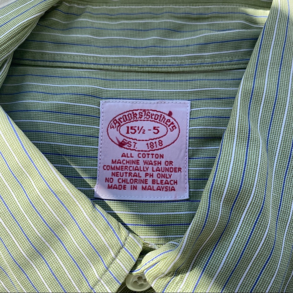 BROOKS BROTHERS Green Striped Button Up Shirt 15.5 - Picture 7 of 12